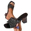 Shiny Sequins High Heel Slippers for Women Summer Fashion Square Toe Transparent Heeled Sandals Woman Gold Silver Glitter Slides