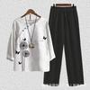 1116 new women's clothing, casual round neck five-quarter sleeve top, digital printing women's two-piece suit