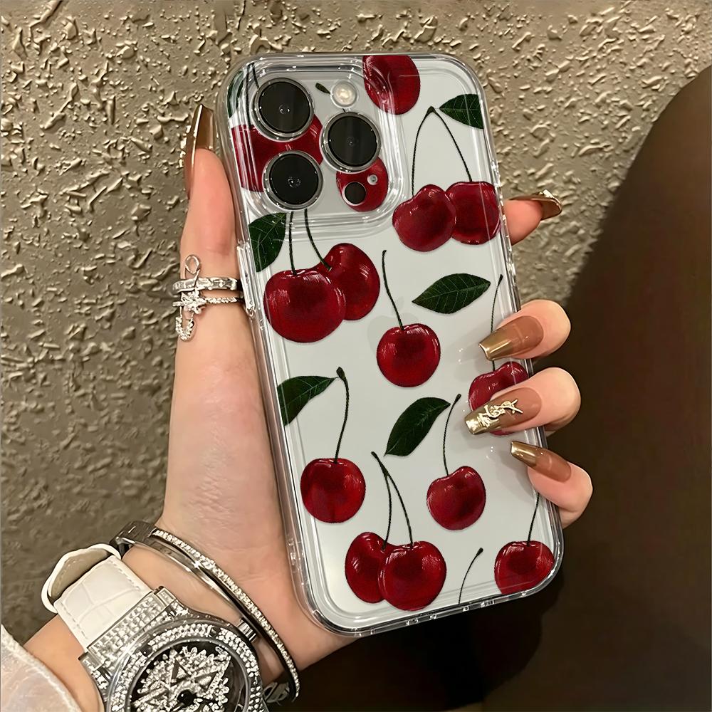 Прозрачный чехол для телефона с акварельной вишней для iPhone 17E 16 15 14 13 12 11 Pro Max 15 Plus 16E Ударопрочный Мягкий Прозрачный Чехол Fundas