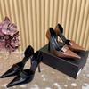 Fashion Hot Selling Spring 2025 New High Heels Women's Sexy Black Leather Small Square Buckle Side Empty Elegant Thin Heel Single Shoes