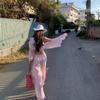New Striped Lazy Bikini Shirt Wide Leg Pants Suspender Four-piece Swimsuit Island Beach Resort INS
