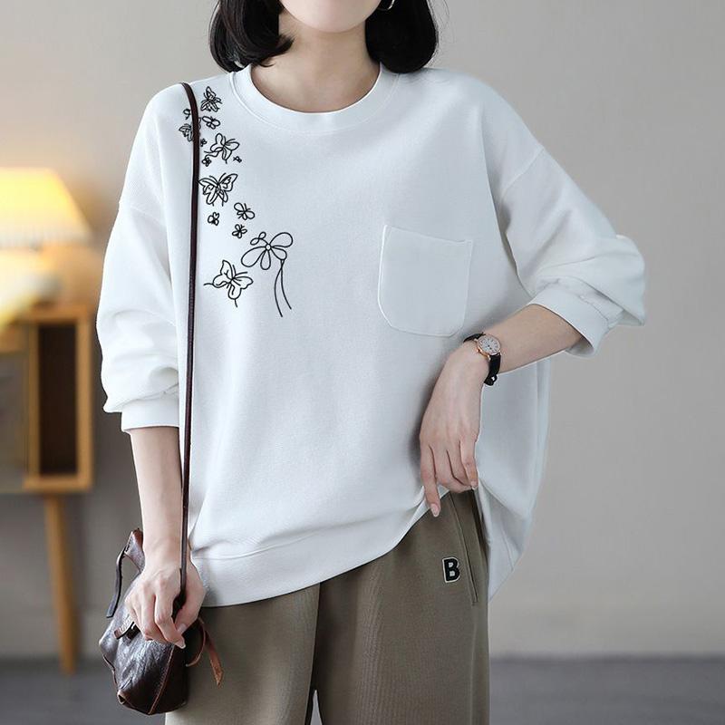 Толстовка для женщин из хлопка, свободная, большого размера, утолщенная, удобная, с круглым вырезом, повседневная, свитшот