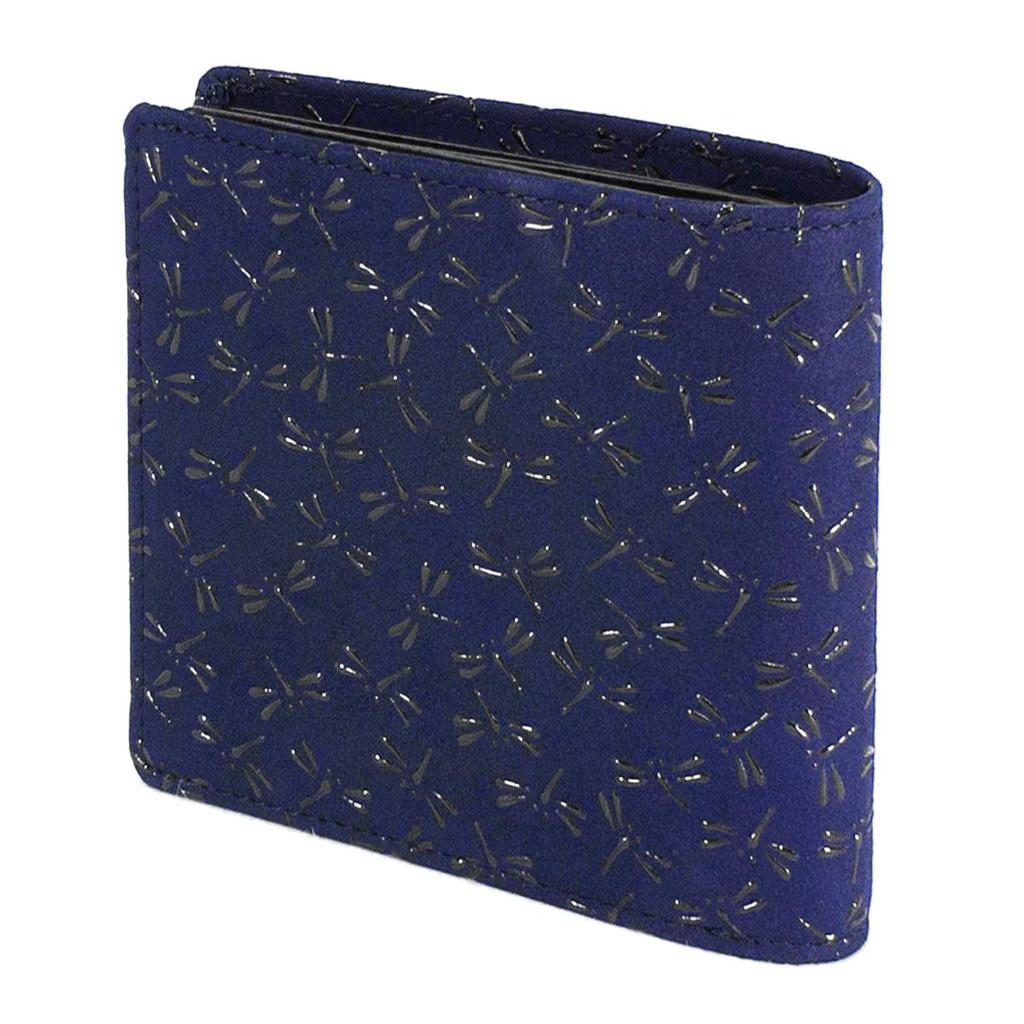 Inden Bill Compartment No Coin Navy Blue X Black Dragonfly Pattern [Indenya] Bi-fold Wallet, F, Purse, Deerskin, Lacquer, 2009-04-008