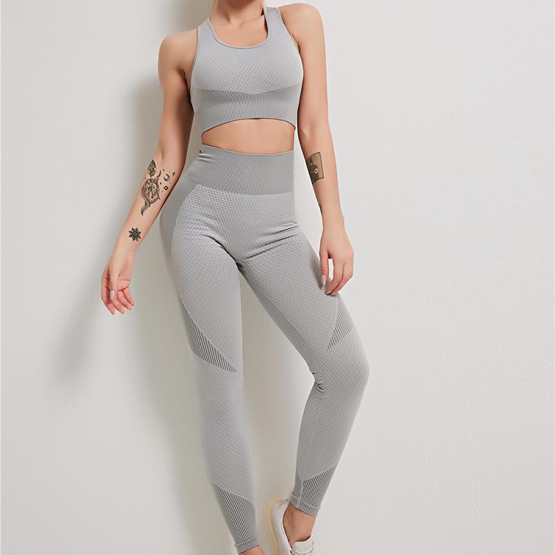 Женский бесшовный трикотажный комплект для йоги осень/зима: Эластичный фитнес-костюм из 3 предметов для поднятия бедер