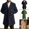 Men Fall Winter Trench Coat Turn-down Collar Double-braested Solid Color Thick Long Sleeve Cardigan Pockets Notch Collar Pockets British Style