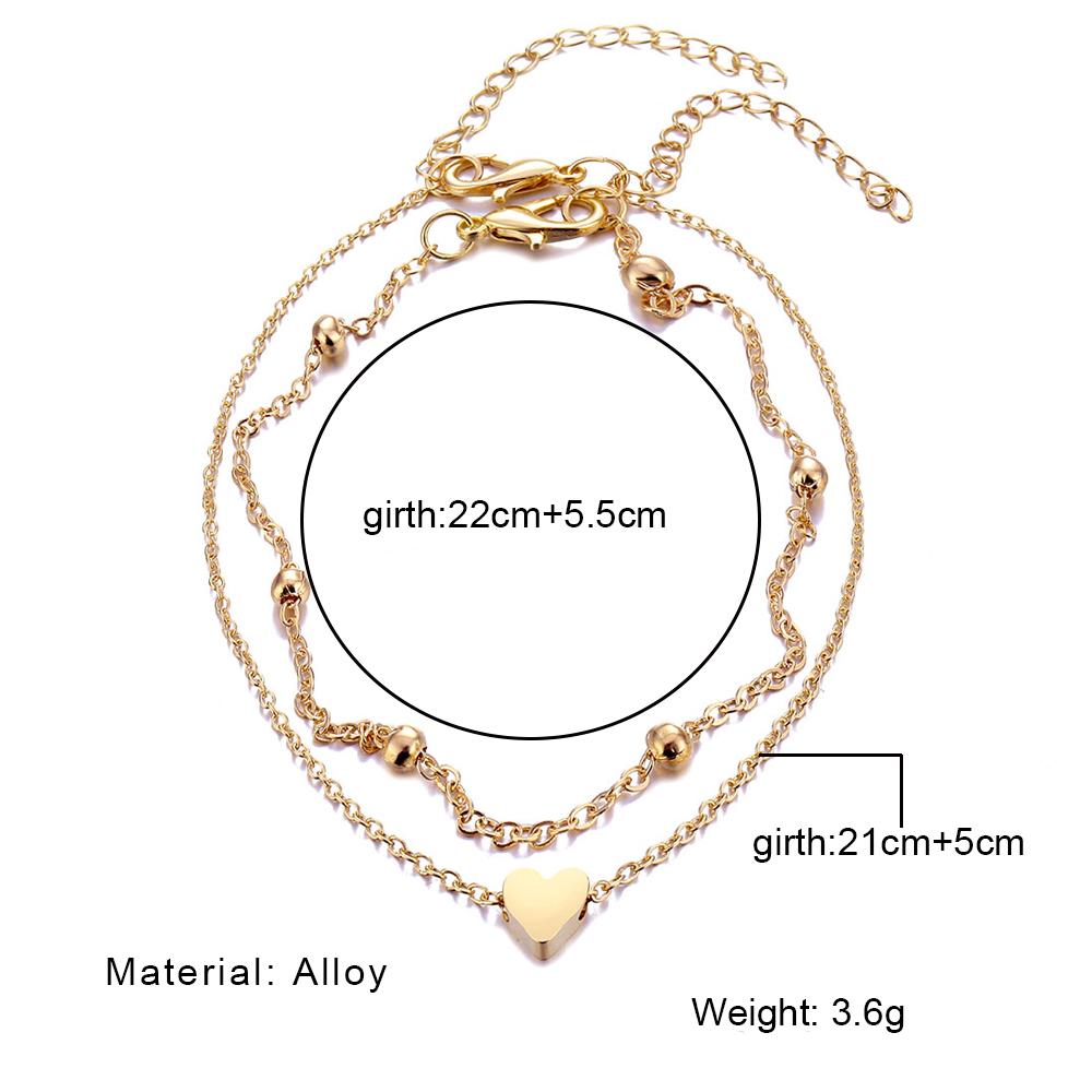 Summer Beach Golden Round Bead Foot Chain Simple Temperament Heart-shaped Anklet Multi-layer Thin Chain Woman