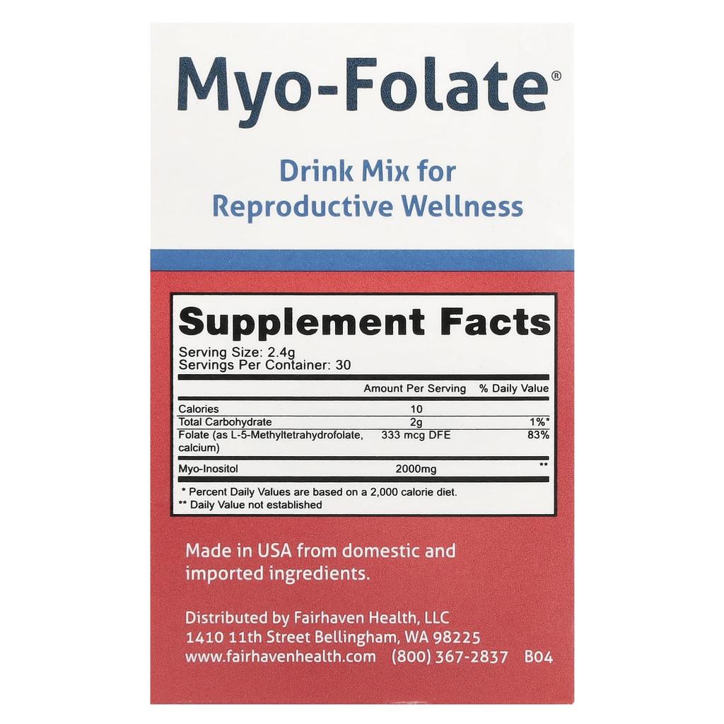 Myo-Folate, Drink Mix for Reproductive Health, Unflavored, 30 Packets, 2.4G Each