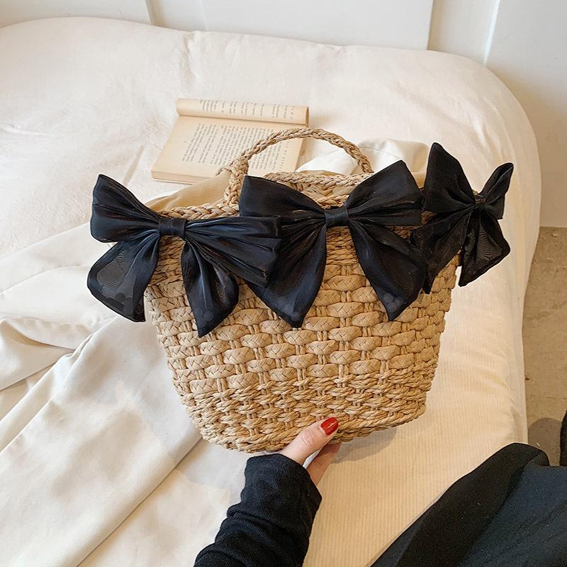 Seaside Resort Straw Bag Women's Summer Beach Bag Bow Braided Large Capacity Crossbody Bag