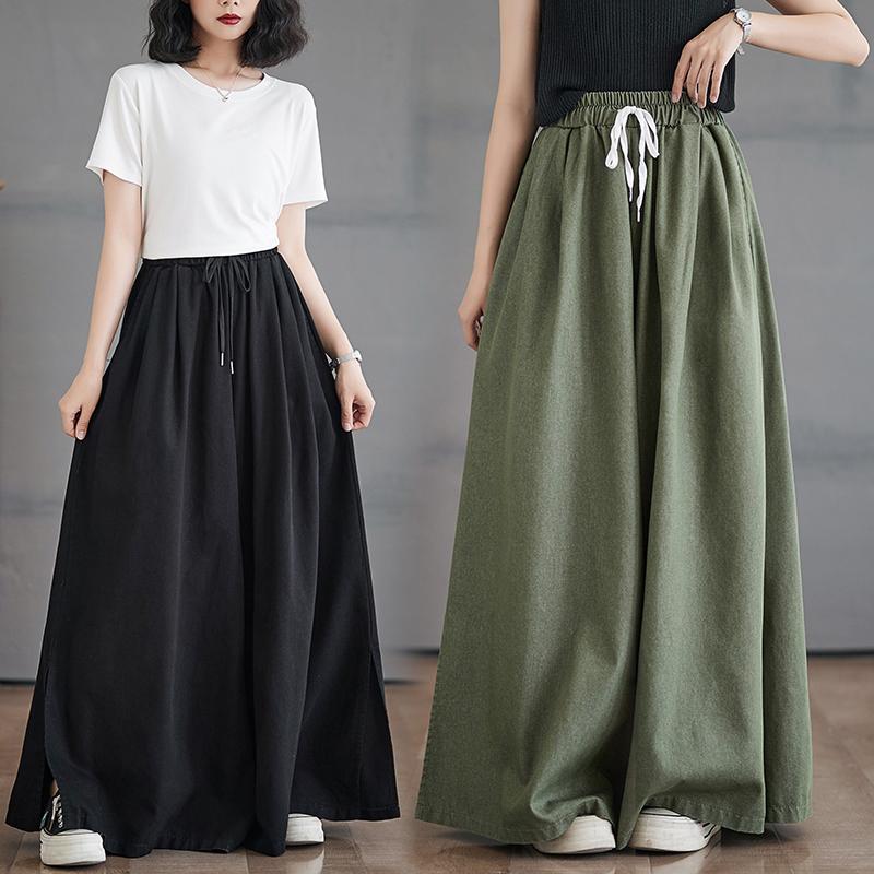 Dimanaf 2024 Summer Plus Size Women Long Pants Trousers Loose Wide Leg Pants Casual Solid Vintage Large Size Casual Pants
