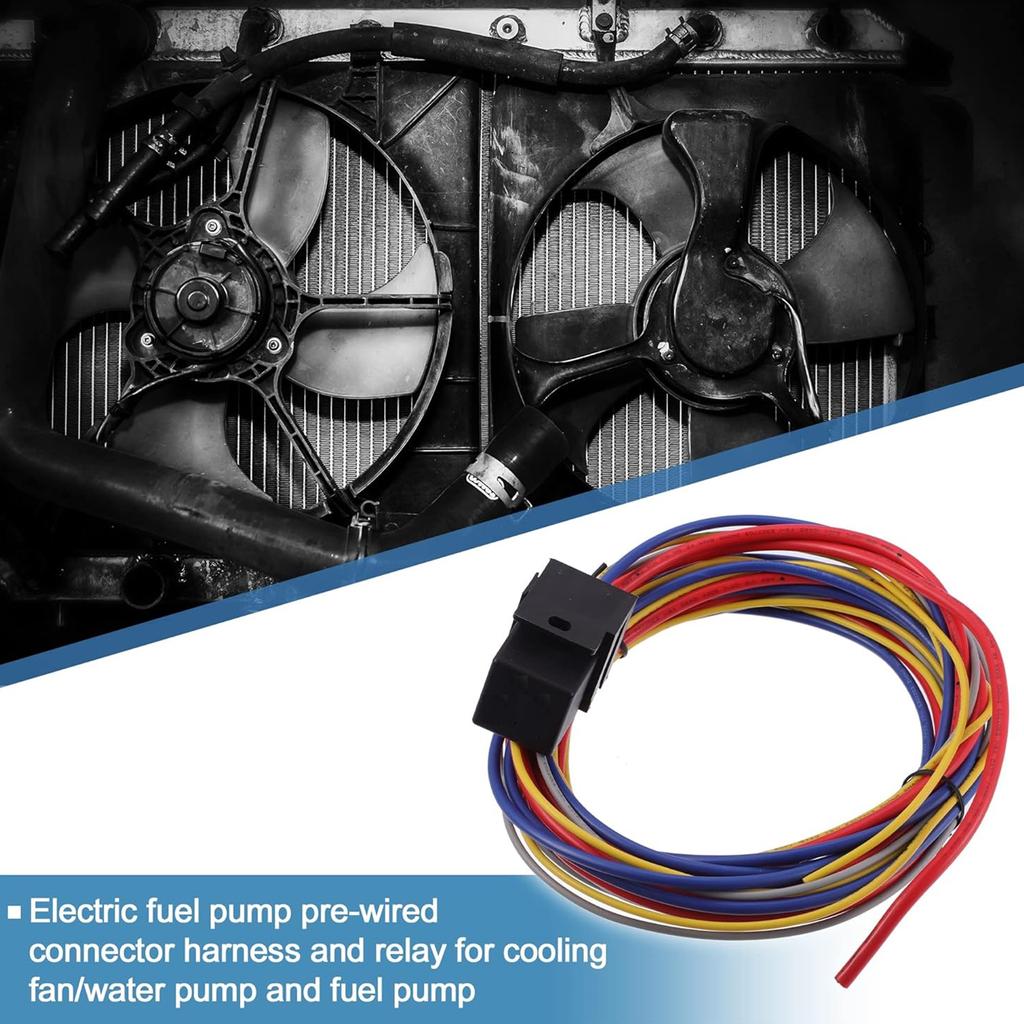 Universal Electric Fan Radiator Fuel Pump Harness Wiring Relays Kit 30A Relays Circuit Breaker Crimp Terminal & Hardware