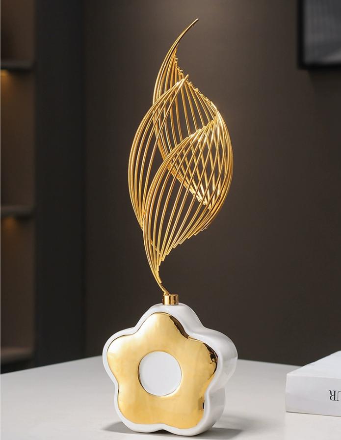 Luxury Golden Butterflies Rise Water Ceramic Ornaments Home room Bookcase Figurines Decoraion Office Desktop Sculpture Crafts