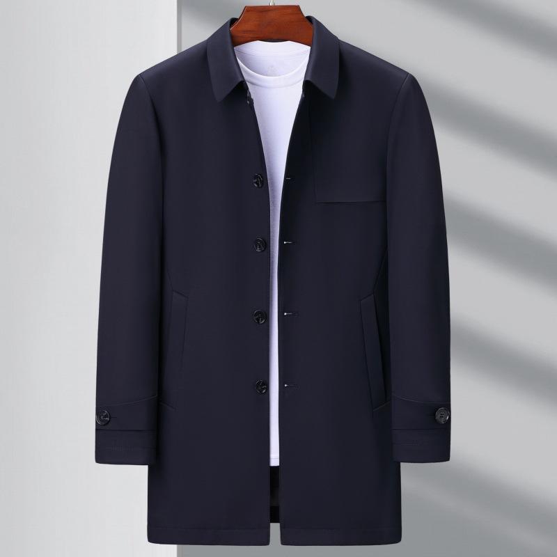 Высококачественная ветровка средней длины из шелка тутового дерева для мужчин, новая куртка в деловом стиле с тонкими лацканами на осень