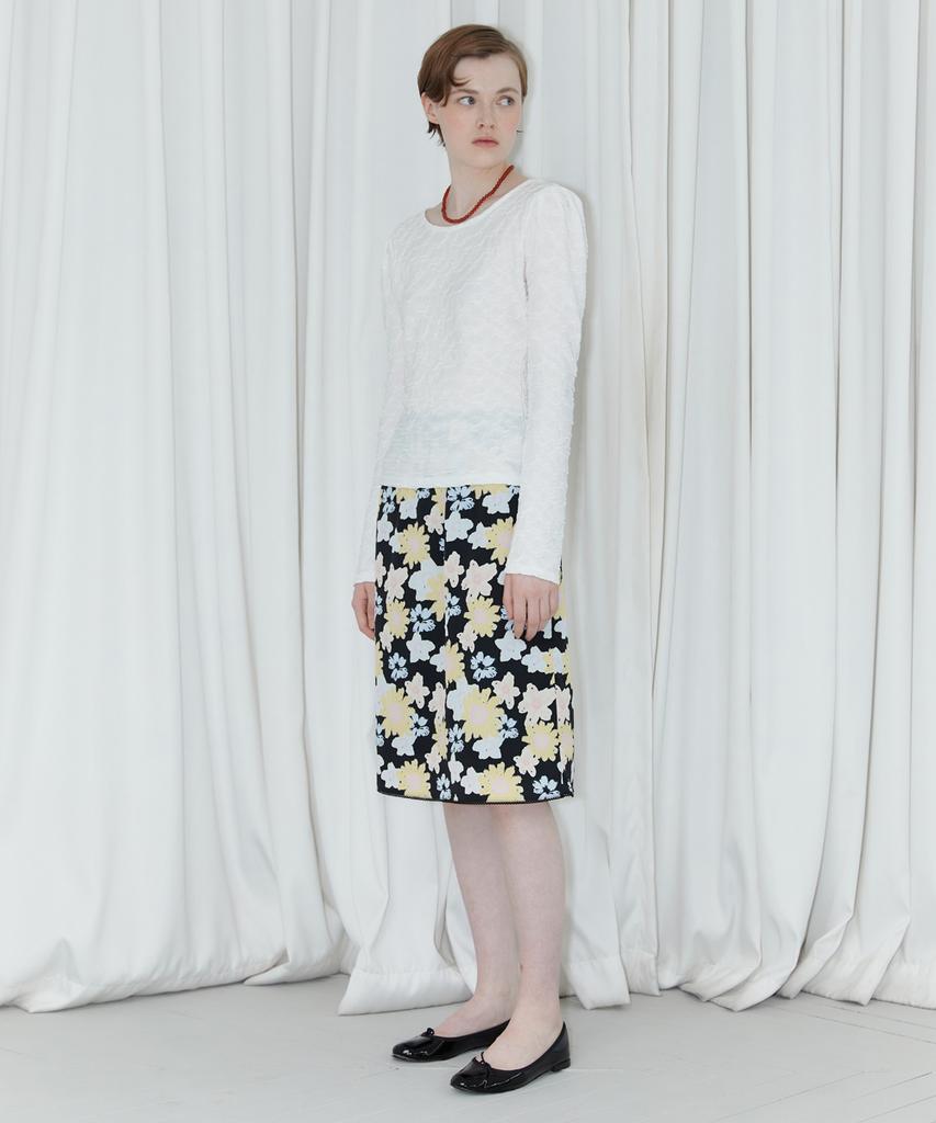 SINOON Jacquard Puff Sleeve T-Shirt (White)