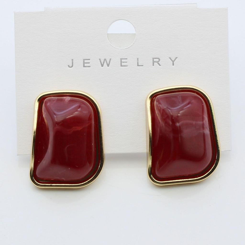 Серьги-пусеты из серебра 925 пробы с настоящим золотым покрытием и янтарем - Универсальный геометрический ретро-дизайн