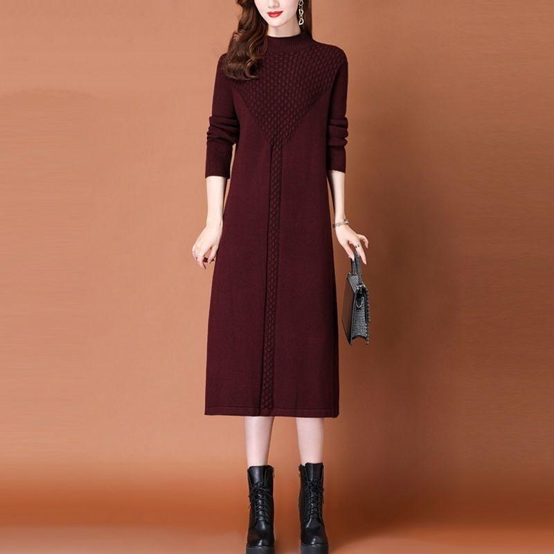 Длинный свитер Женское платье длиной до колена Осенне-зимнее платье Женский вязаный свитер свободного кроя Пуловер