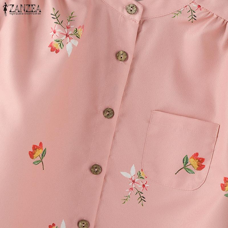 ZANZEA Женская повседневная блузка с круглым вырезом и рукавом 3/4 с цветочным принтом