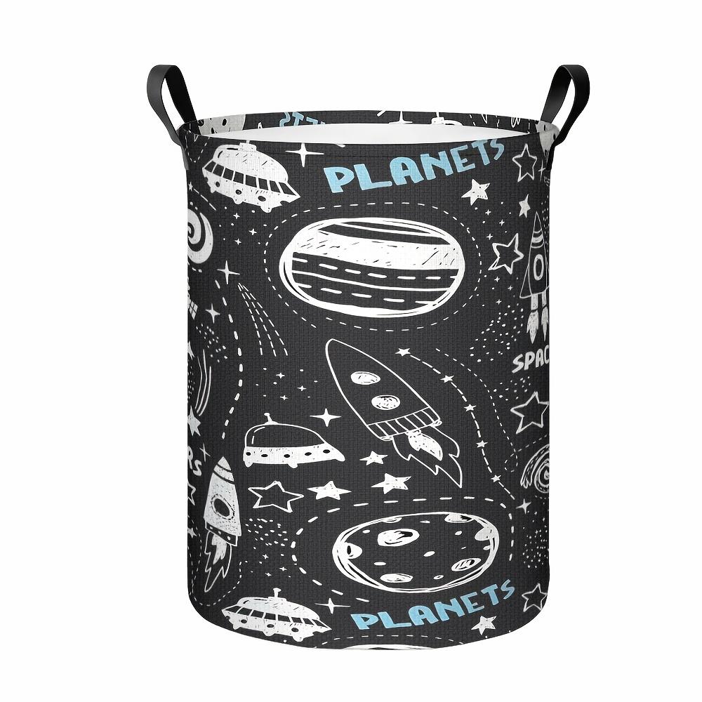 1pc, Space Doodle Laundry Basket, Planets And Rockets Print Collapsible Storage Bin, Organizer Basket with Handles for Clothes, Towels, Bedroom, Bathr