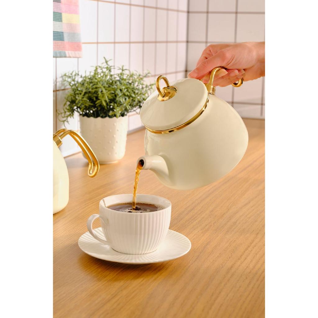 Retro Enamel Midi Teapot Cream