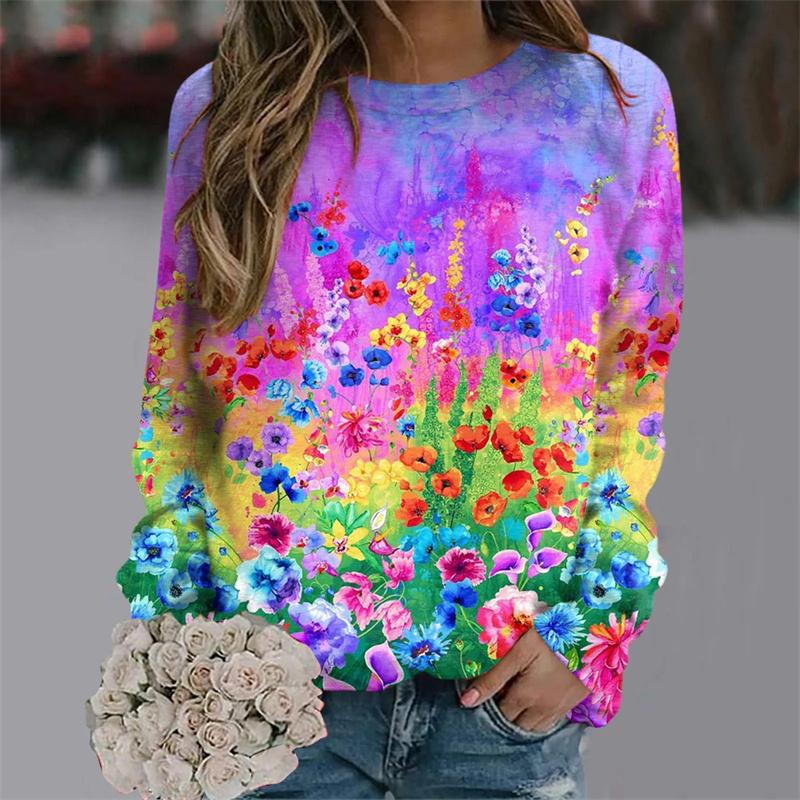 New Winter 3D Colorful Florals Print Sweatshirts Women Fashion Streetwear Pullovers Harajuku Y2k Unisex Clothing Girls Funny Top