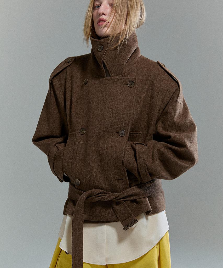 COCANCL Pure Wool Neck Hug Short Coat