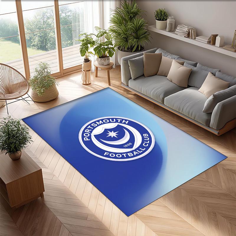 Коврик для пола Portsmouth FC с футбольным узором, мягкий, нескользящий, для помещений, спортивный декоративный коврик для спальни