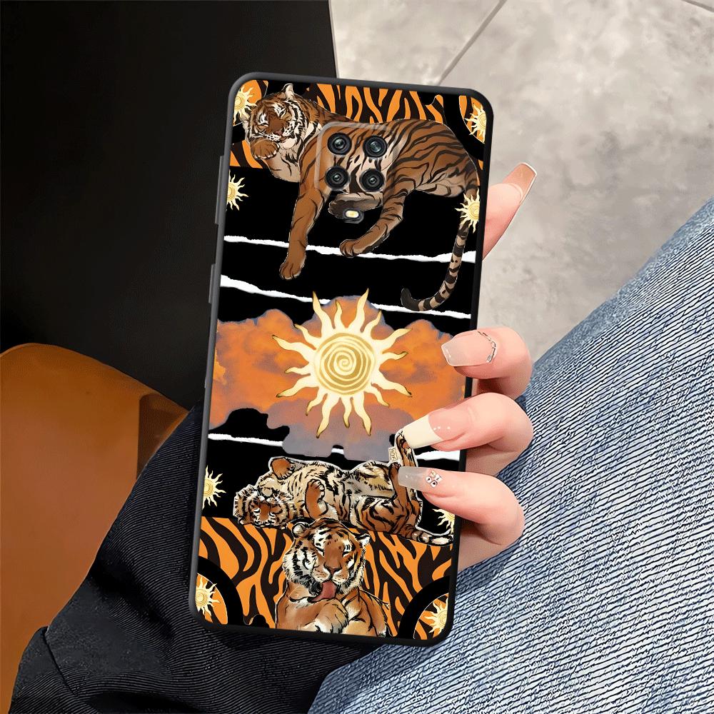 Cartoon Sunflower Tiger Case for Xiaomi Redmi Note 12s 11s 10S 9 10 11 12 Pro 7 8 9S 13 14 Pro Plus Black Soft Phone Cover