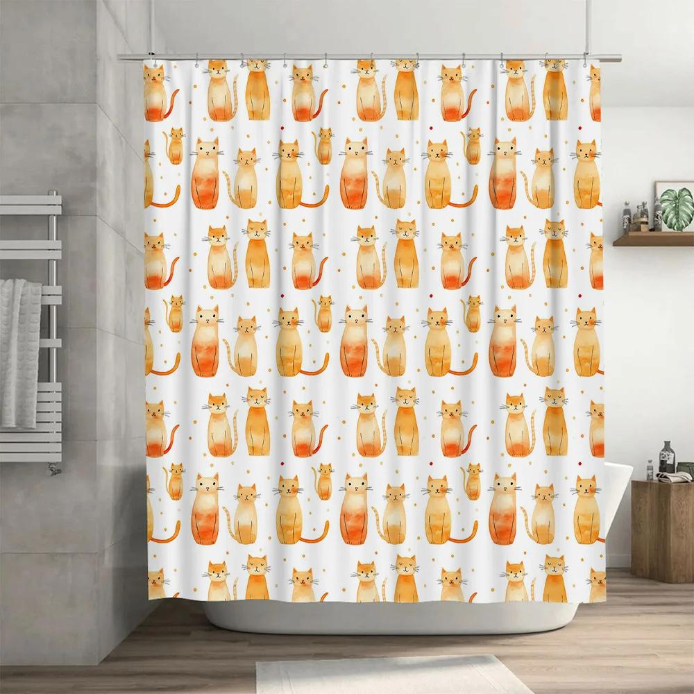 Cat-themed shower curtain decor with watercolor design for bathroom accessories