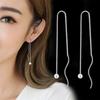 925 Sterling Silver Simple Bead Long Tassel Ear Chain Earrings Simple Fahsion Box Chain Ear Jewelry For Women Gifts S-E229