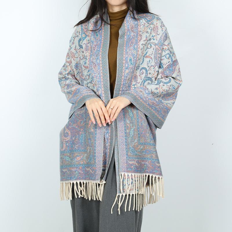 New Jacquard Fringed Scarf Travel Wear Cape Women's Outer Shawl Windproof Warm Scarf
