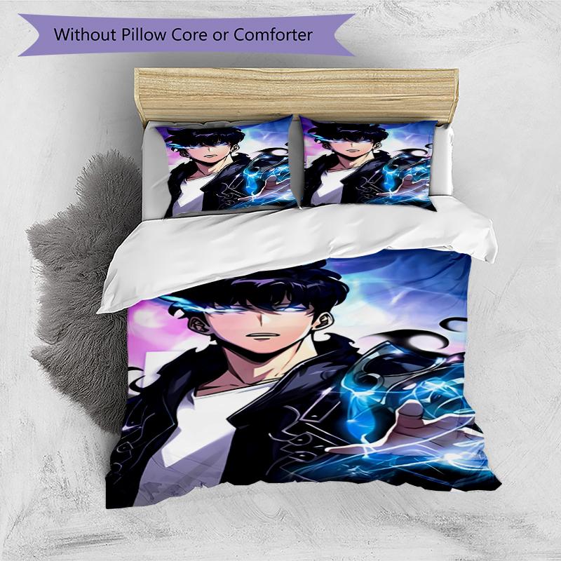 3pcs Solo Leveling Sung Jin-woo pattern bedding set duvet cover set includes duvet cover &pillowcases, perfect all season bedroom decoration & gift