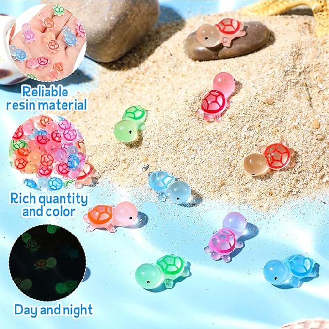 100Pcs Luminous Mini Resin Turtles,10 Colors Glow in Dark Cute Sea Turtle Figurines for DIY, Garden & Aquarium Decor – Bulk Miniature Animal Figures