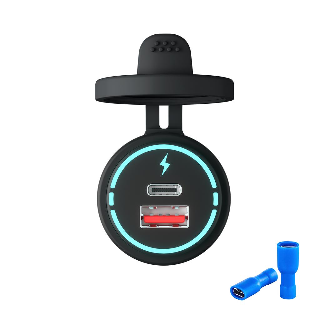 12V-24V Car   QC3.0 Fast Charging USB and PD Dual Port   for Car Motorcycles,  h Bikes, SUVs, Boats IP66 Waterproof Multiple   A