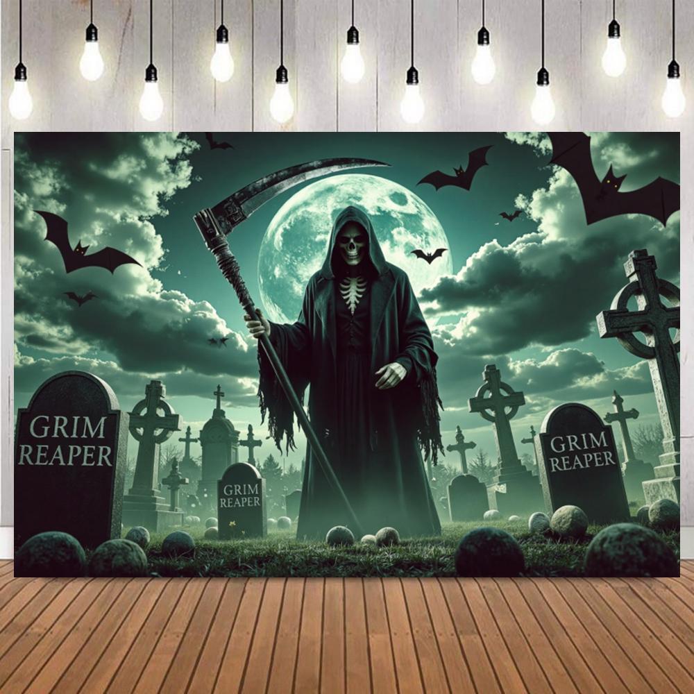 Halloween Grim Reaper Backdrop Horror Party Banner Kids Room Photo Poster Decor Background7