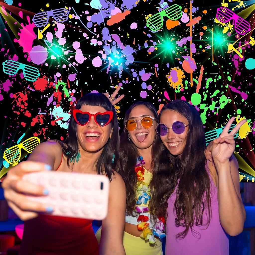 Avezano Неоновый Светящийся в Темноте Фон Брызги Краски Граффити Светящаяся Вечеринка 80-е 90-е Тематический День Рождения Фон Цветной Неоновый Праздник Фоны для Дня Рождения