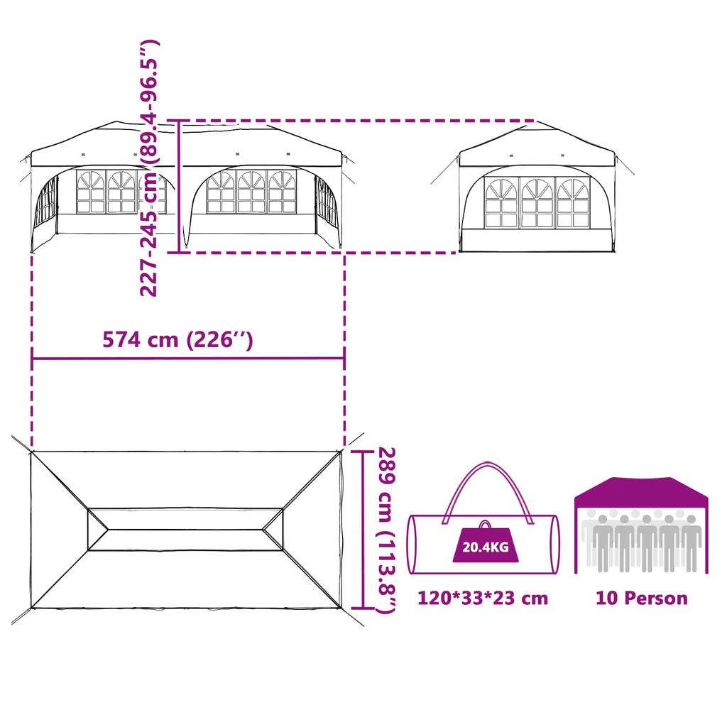 Pop up Party Tent 575 x 288 x 245 cm Beige Oxford Fabric