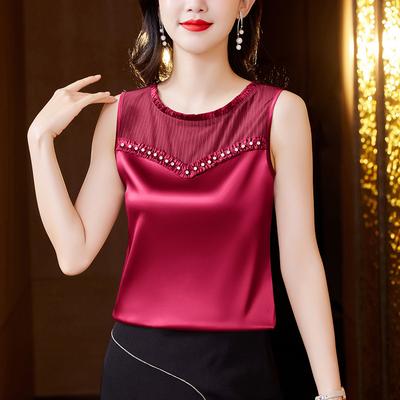 Temperament Nail Bead Camisole Жилет для женщин Летом в атласном топе большого размера Безрукавка для верхней одежды Майки и топы