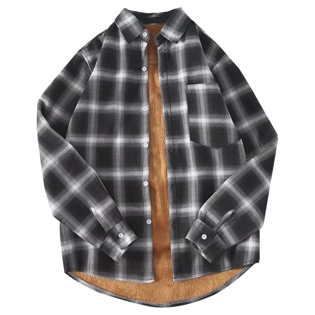 Women's Warm Plaid Shirt Autumn And Winter Long Sleeve Buttons Up Jacket Soft Lined Flannel Coat With Pockets