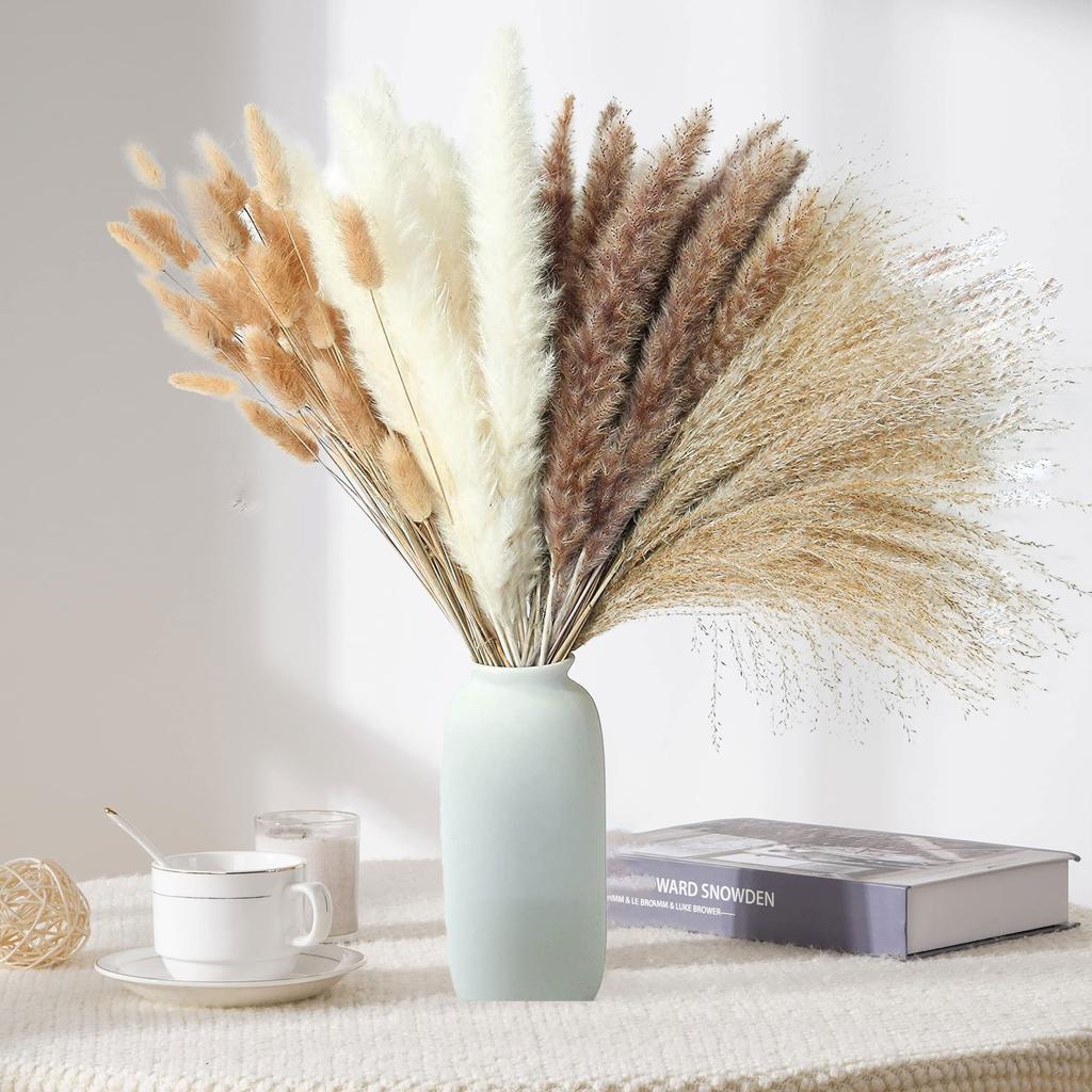 115Pcs Boho Chic Fluffy Pampas Grass & Bunny Tail Dried Flowers Bouquet - Perfect For Home Decor, Weddings & Parties Bouquet Accessories Flower Decor