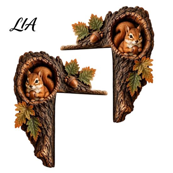 Christmas Door Frame Decoration 2Pcs Tree Hollow and Animal Wooden Topper, Rustic Forest Style Decorative Cute Chipmunk Statue Corner Decor,