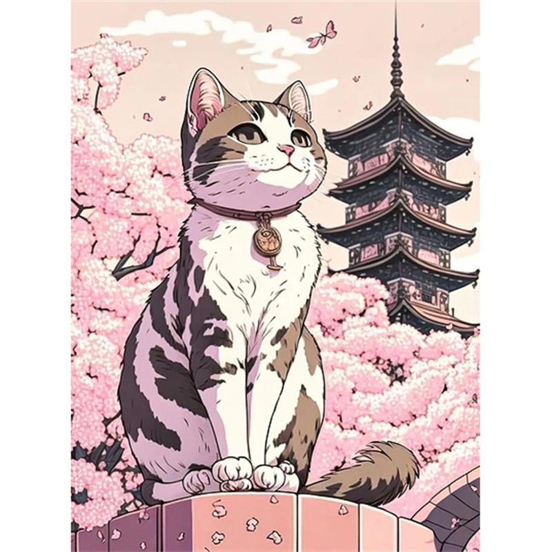 DIY Diamond Painting Pink Cat Stitch Kit Mosaic Art Diamond Painting Full Circle/Square Diamond Home Decoration