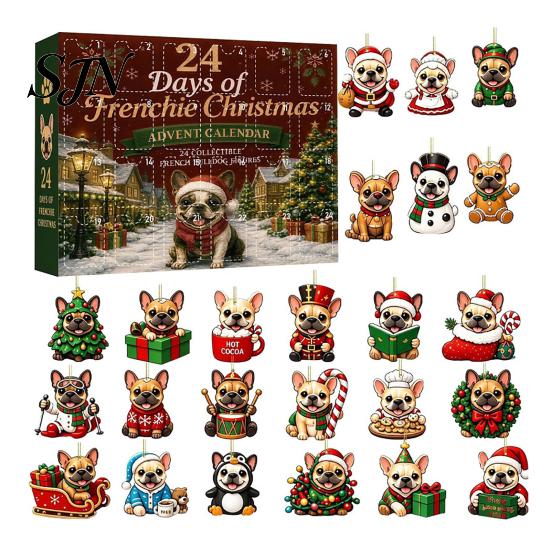 Creative Advent Calendar 24 Days Christmas Animal with Cute 2D Acrylic Dog/Cat/Cow/Duck/Flamingo Ornaments, Hanging Decorations for Holiday Tree Home