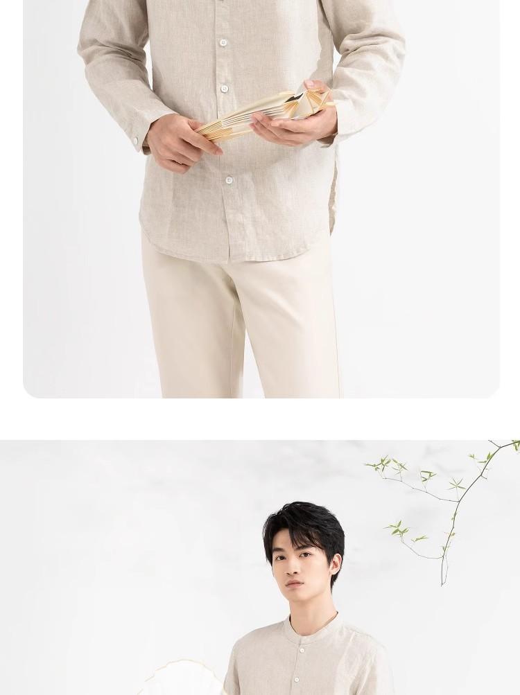 Langdeng Linen Stand Collar Long-Sleeved Shirt for Men