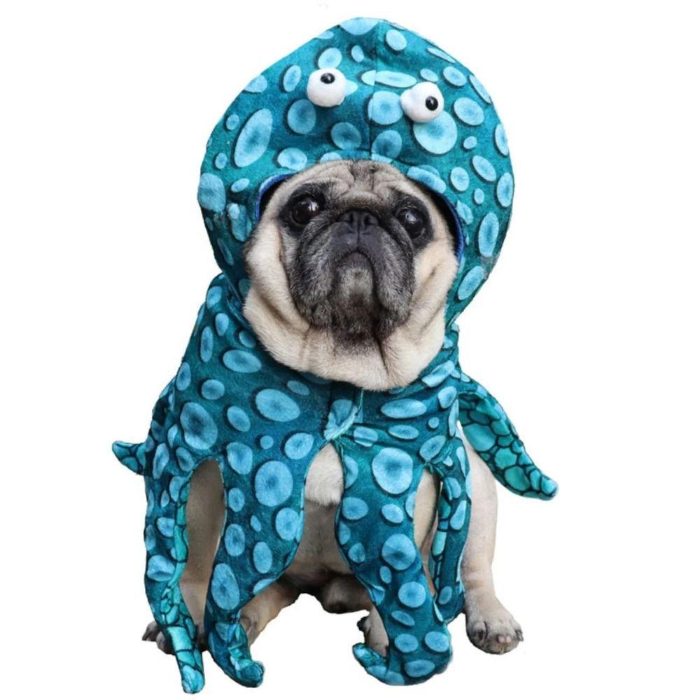 Creative Pet Transformation Outfit Octopus Shape Polyester Halloween Pet Clothes Funny Blue Puppy Halloween Dress Winter Apparel