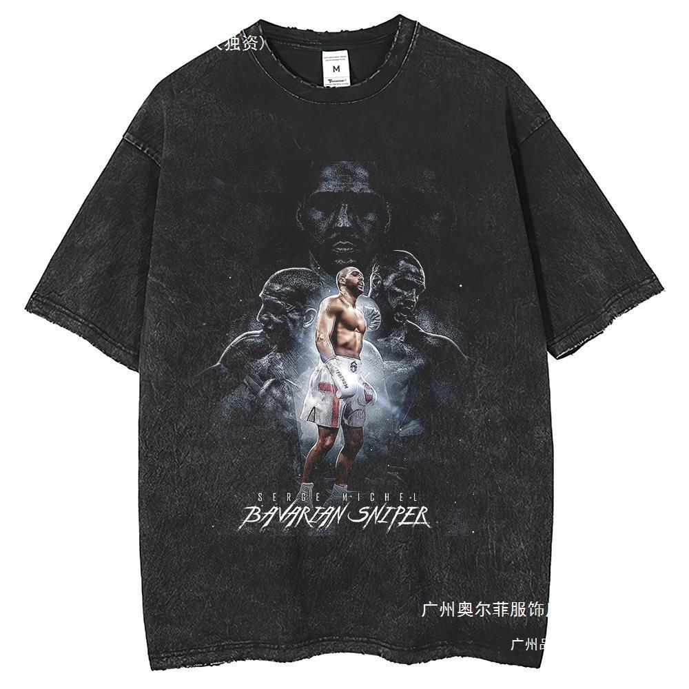 Vintage Wash Short Sleeve Portrait Print T-Shirt Summer