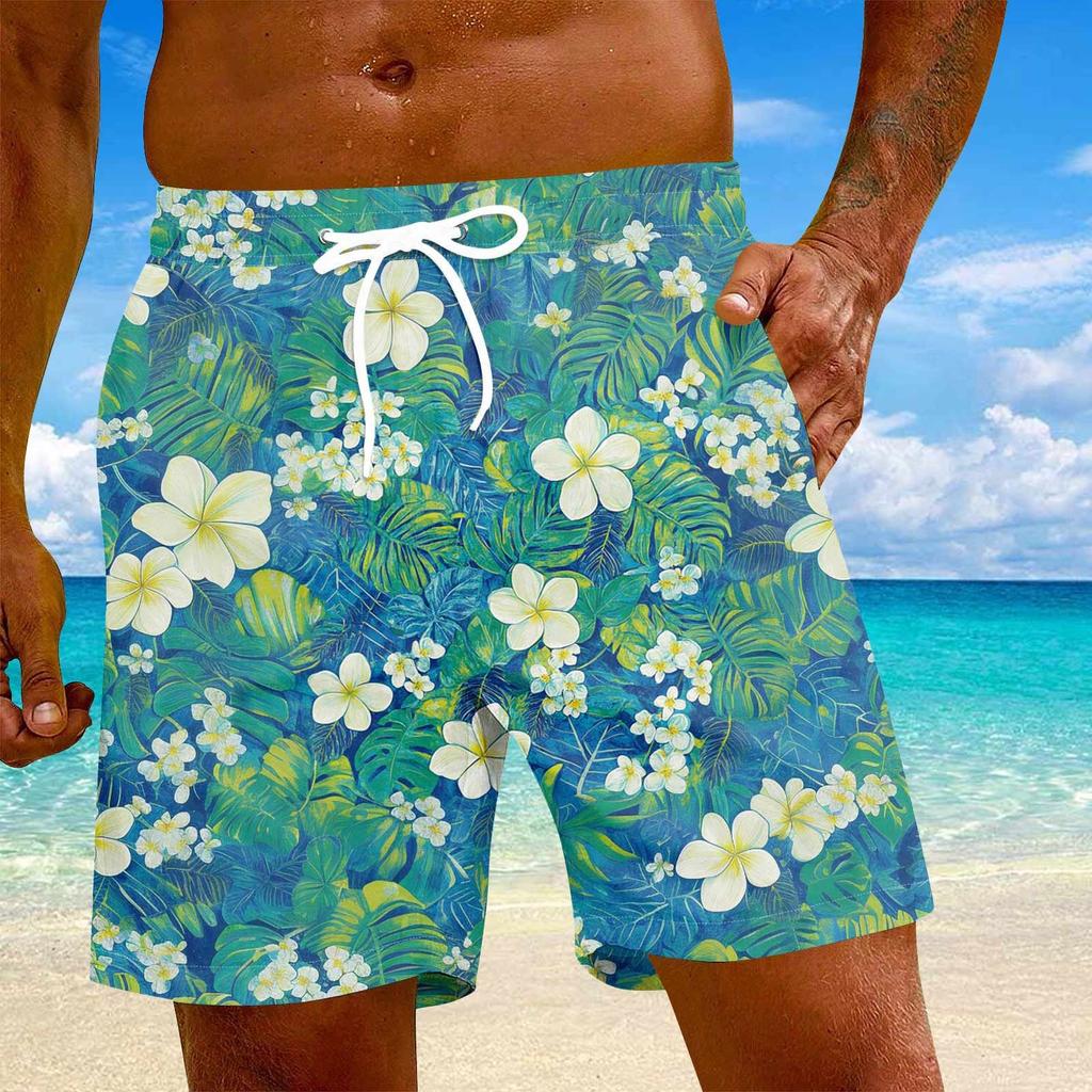 Men's Fashion Hawaiian Print Elastic-Waisted Casual Yoga Pants Beach Shorts