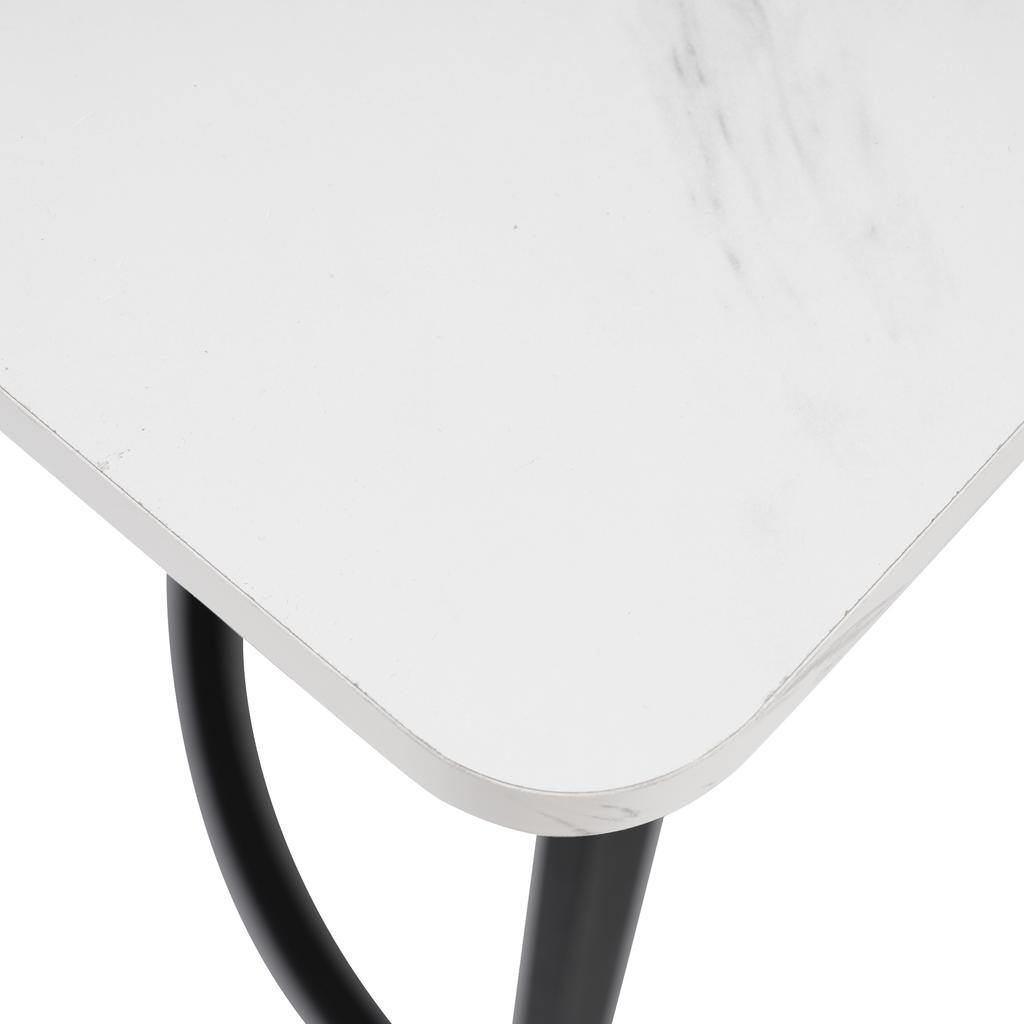 Dining Set (5-piece), Dining Table with 4 Chairs, 140×80cm Kitchen Table with Black Metal Legs, MDF Table Top in White, Dark Grey Linen Dining Chairs