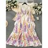 Spring and Autumn French Court Style Temperament French Mesh Dress Women's Swing A-line Printed Long Dress