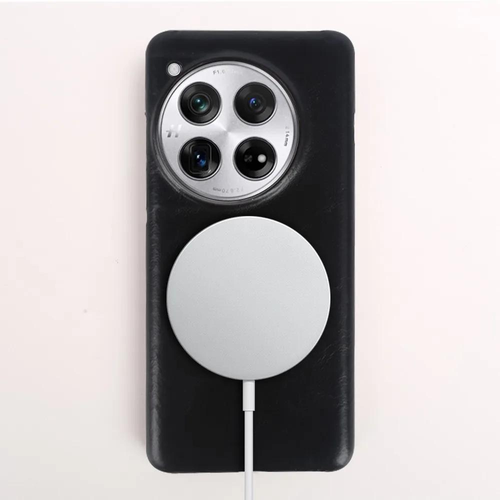 For Oneplus 15 Case Luxury Oil Wax Genuine Leather Cases for OnePlus 10 Pro 12 Magnetic Adapt for Magsafe Back Cover Fundas Coqu