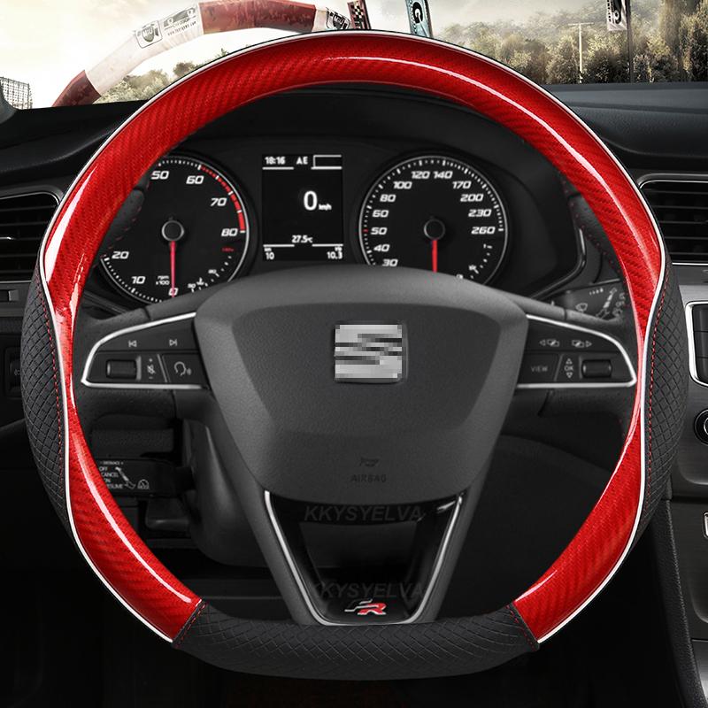 Carbon Fiber+Leather Car Steering Wheel Cover Non-Slip 38cm For Seat Tarraco Arona Ateca Ibiza Toledo Mii Leon Arosa Exeo ST FR