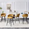 Set of 2 Yellow Velvet Curtain Chairs with Black Iron Legs, Modern Bar Stools for the Home Bar Area